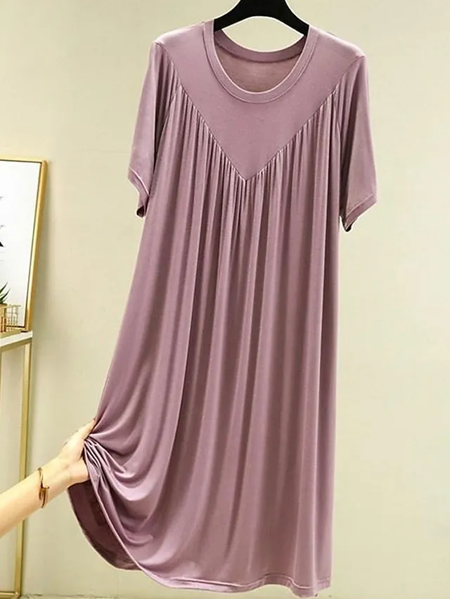 Women's Pajamas Nightgown Nightshirt Dress Pure Color Simple Casual Soft Home Daily Bed Polyester Breathable Crew Neck Short Sleeve Summer Spring Black Yellow