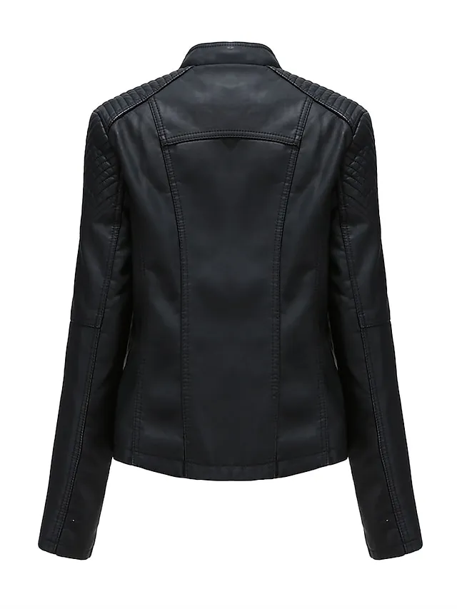 Women's  Faux Leather Jacket Moto Biker Jacket Fall Waterproof Windproof Coat Winter Zipper Lapel Modern Outerwear Long Sleeve Causal Vacation