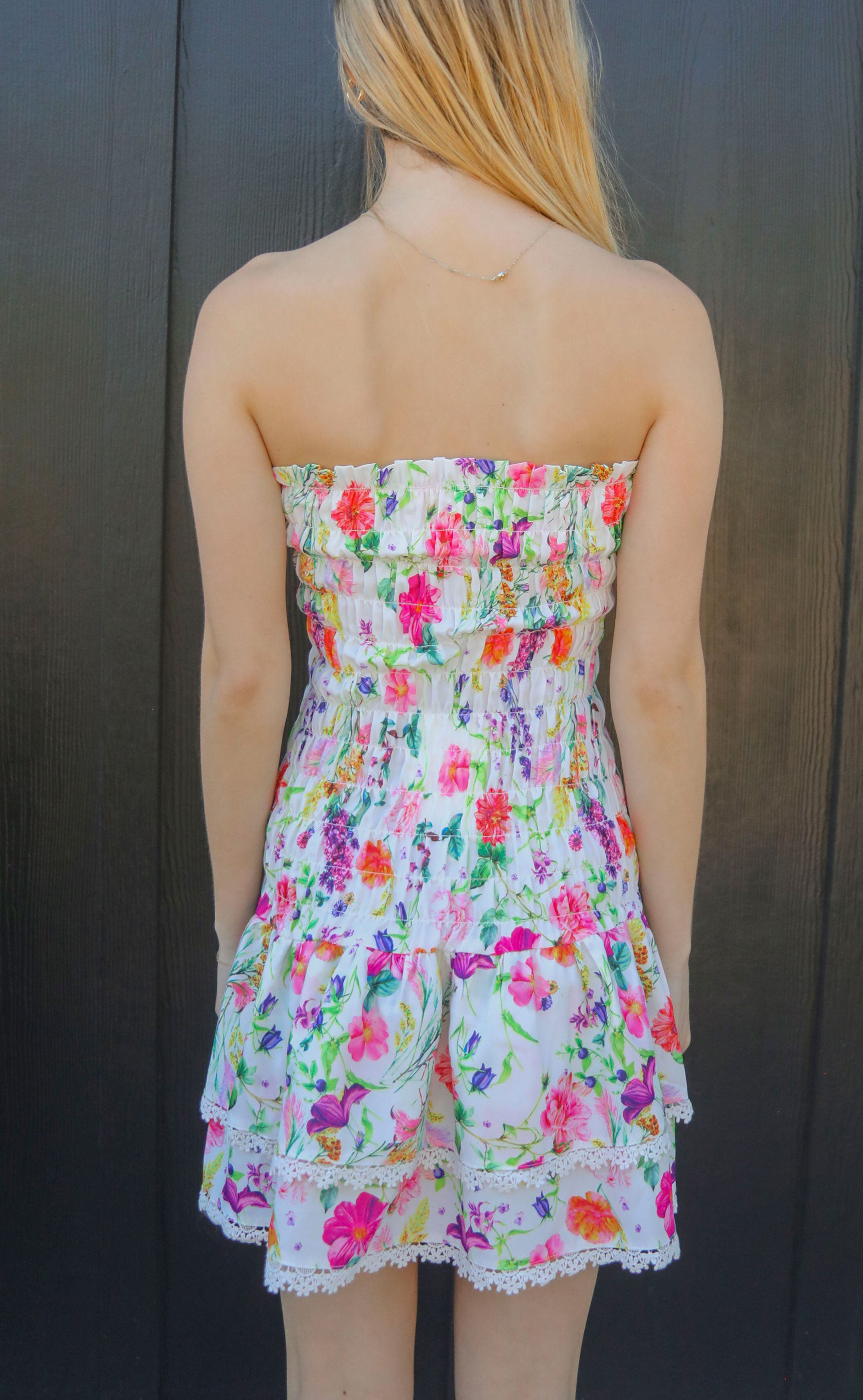 Strapless Multicolor Floral Mini Dress