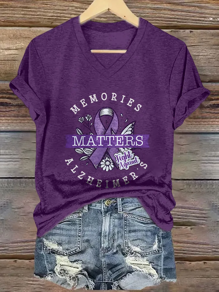 Women'S Memories Matters Alzheimer'S V-Neck Short-Sleeved T-Shirt