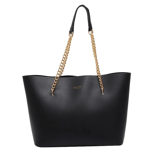 Women's Shoulder Bag Tote Crossbody Bag Leather PU Leather Outdoor Office Daily Chain Solid Color Black White Red