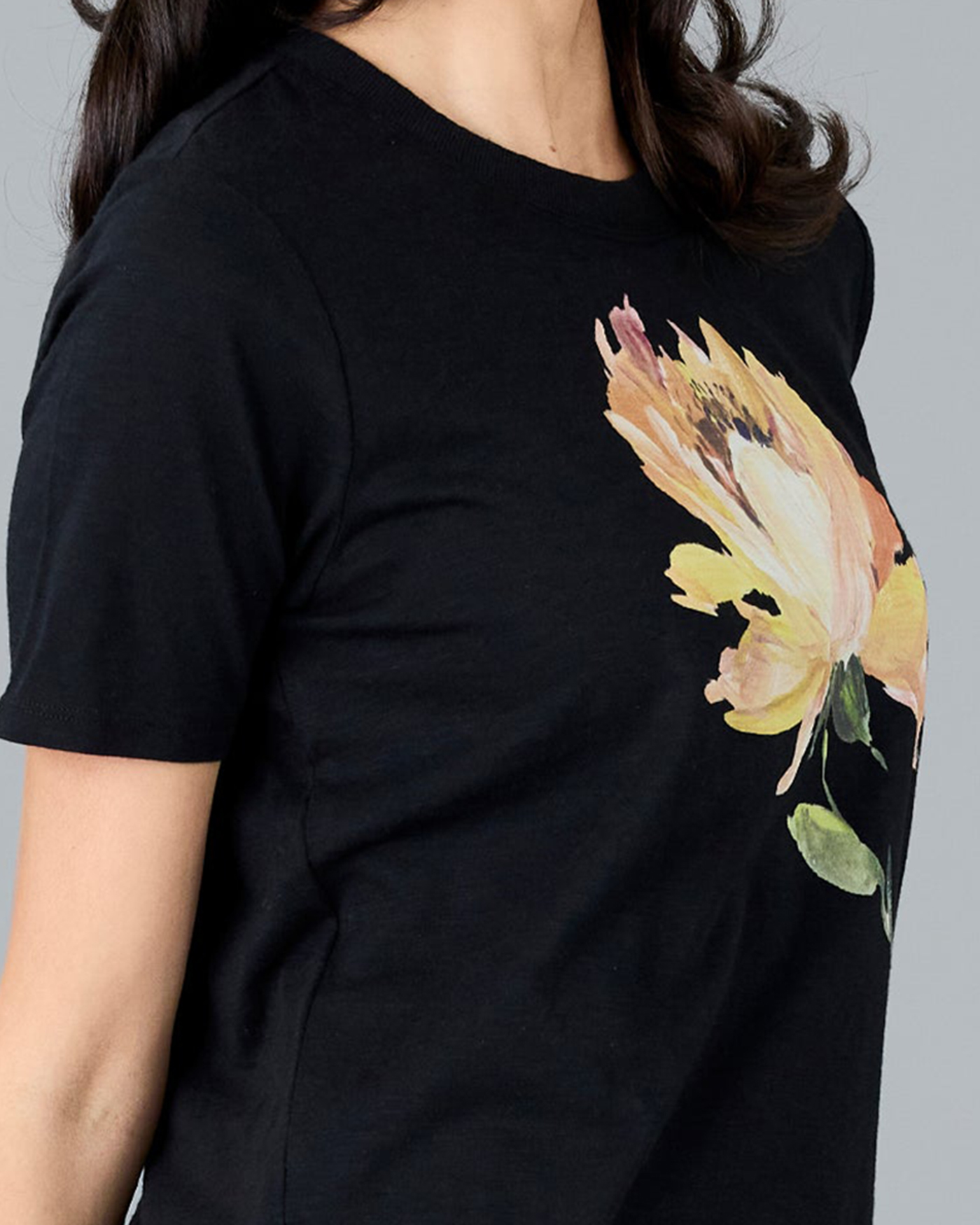 Black Graphic T-Shirt With Floral Print