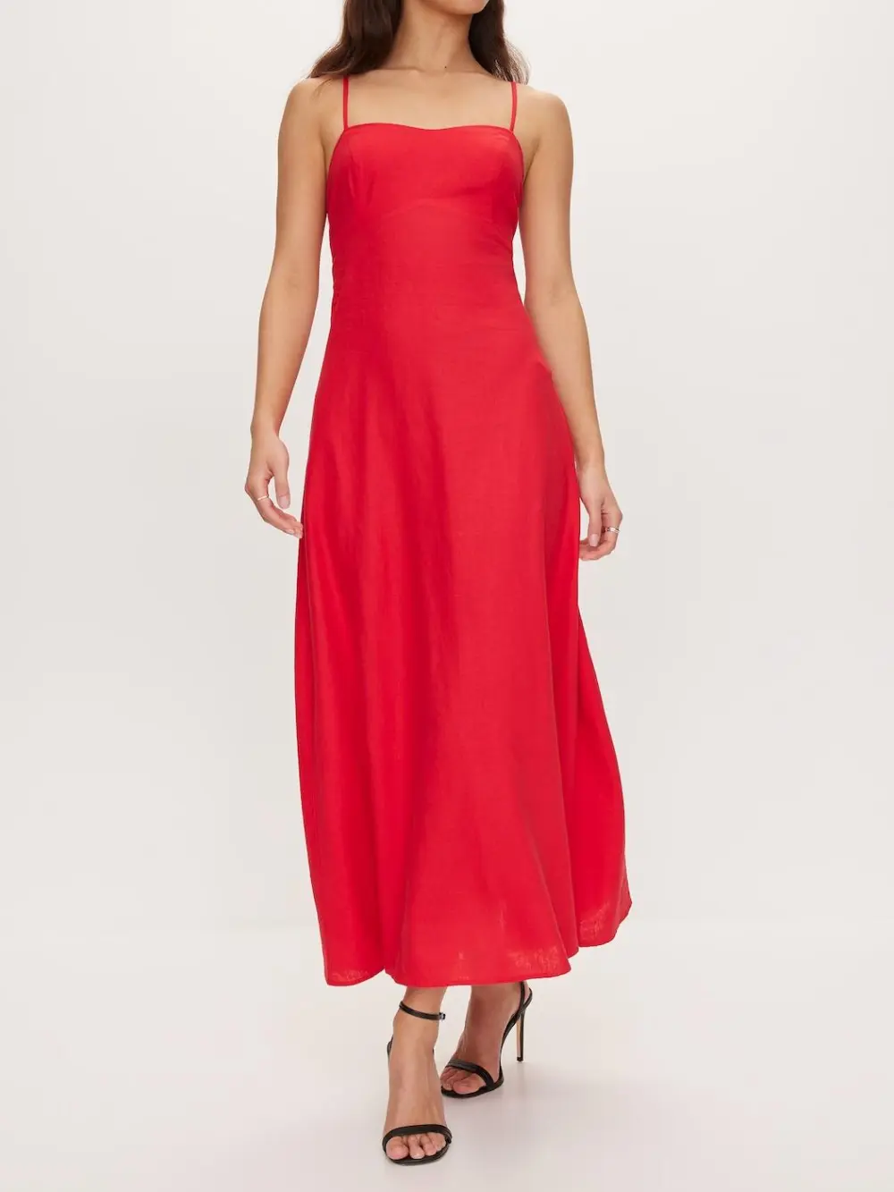 Linen Blend Slip Midi Dress