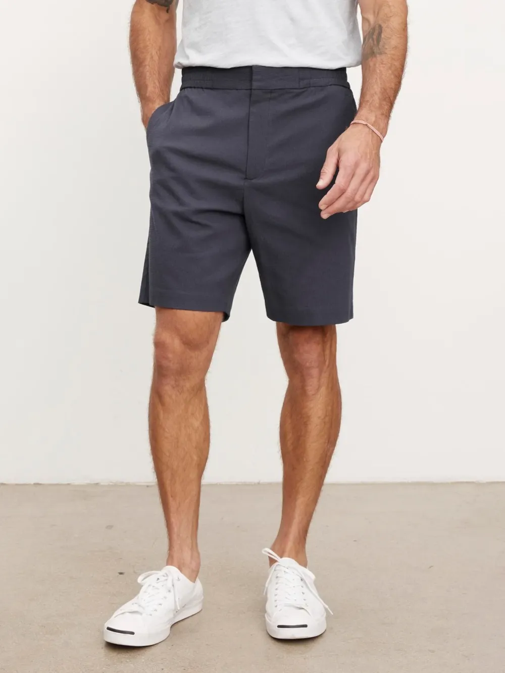 Dark Gray Elastic - Waist Men's Shorts