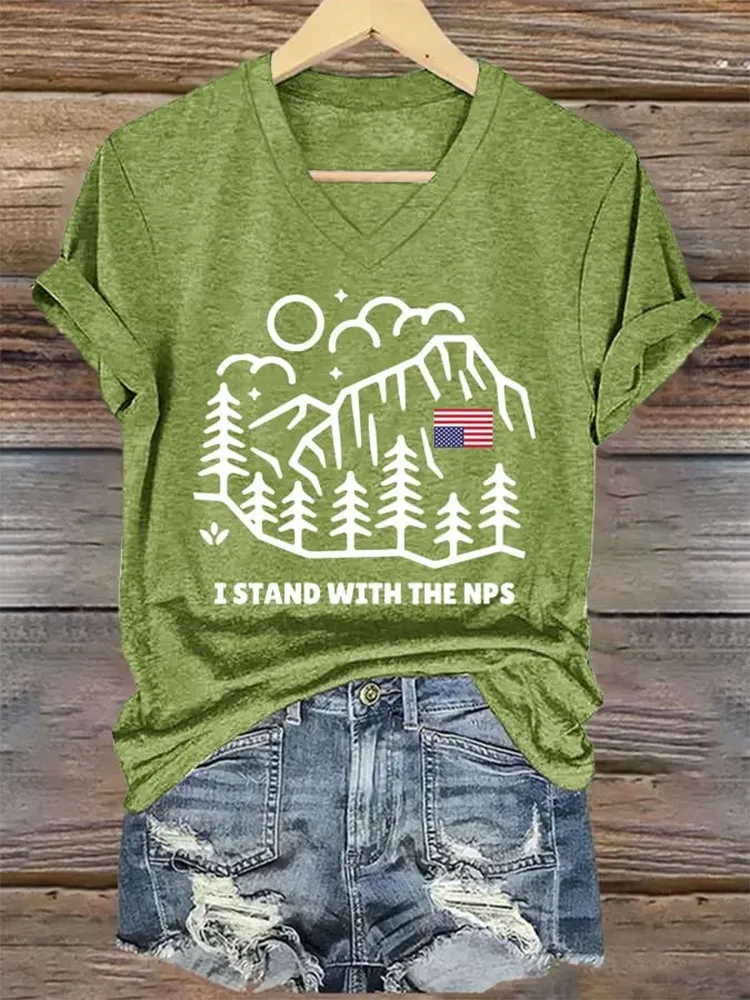 Woman'S I Stand With The Nps V-Neck Short-Sleeve T-Shirt