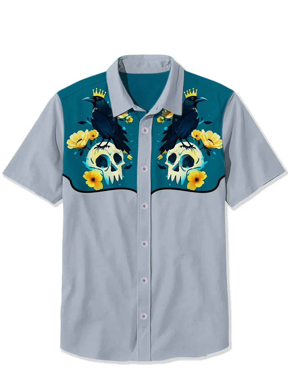 Bird Standing With Skull In Flowers Shirt