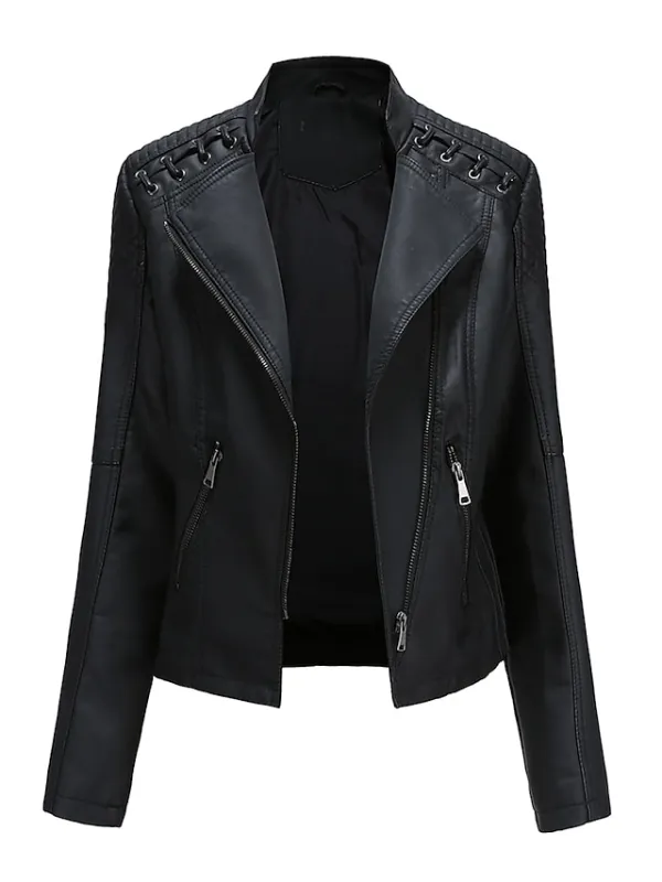 Women's  Faux Leather Jacket Moto Biker Jacket Fall Waterproof Windproof Coat Winter Zipper Lapel Modern Outerwear Long Sleeve Causal Vacation
