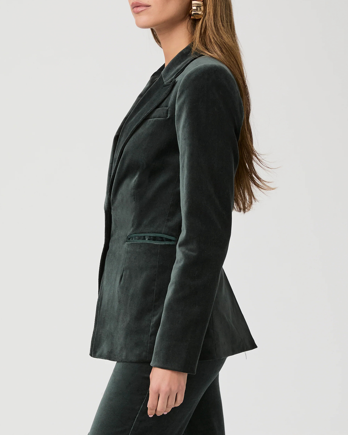 Dark Green Velvet Single Breasted Blazer