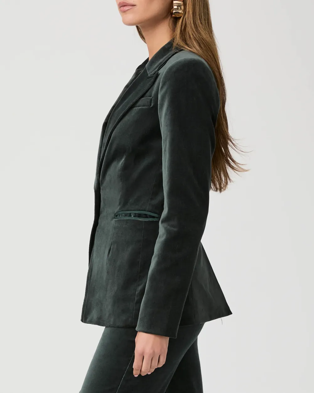 Dark Green Velvet Single Breasted Blazer