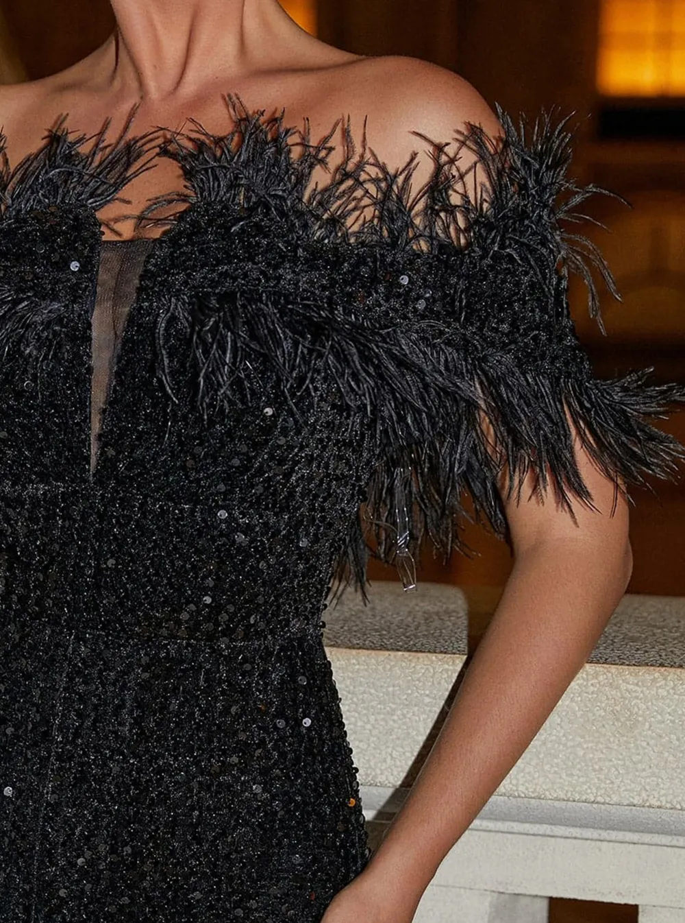 Off Shoulder Feather Jumpsuits