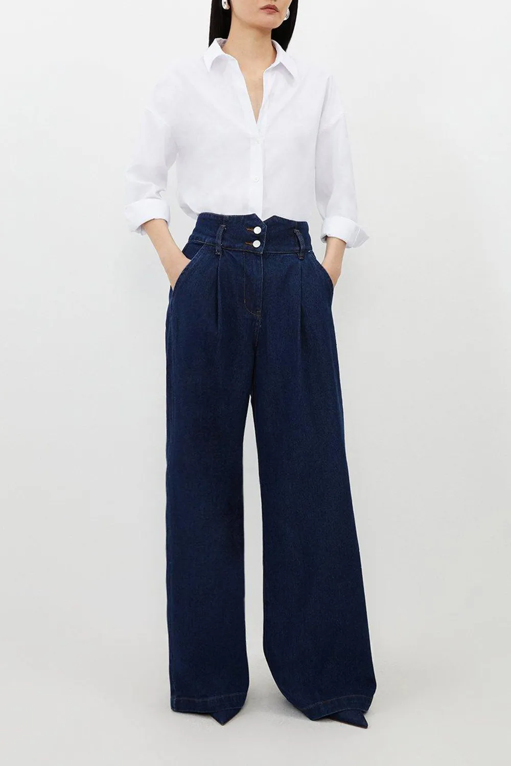 Petite Denim Wide Leg Trousers