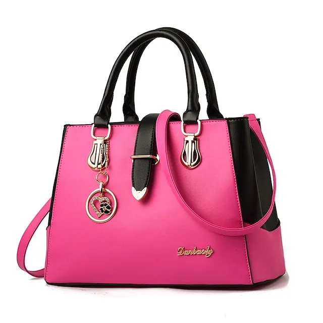 Women's Handbag Crossbody Bag Satchel Top Handle Bag PU Leather Daily Zipper Chain Solid Color Color Block Wine Black White