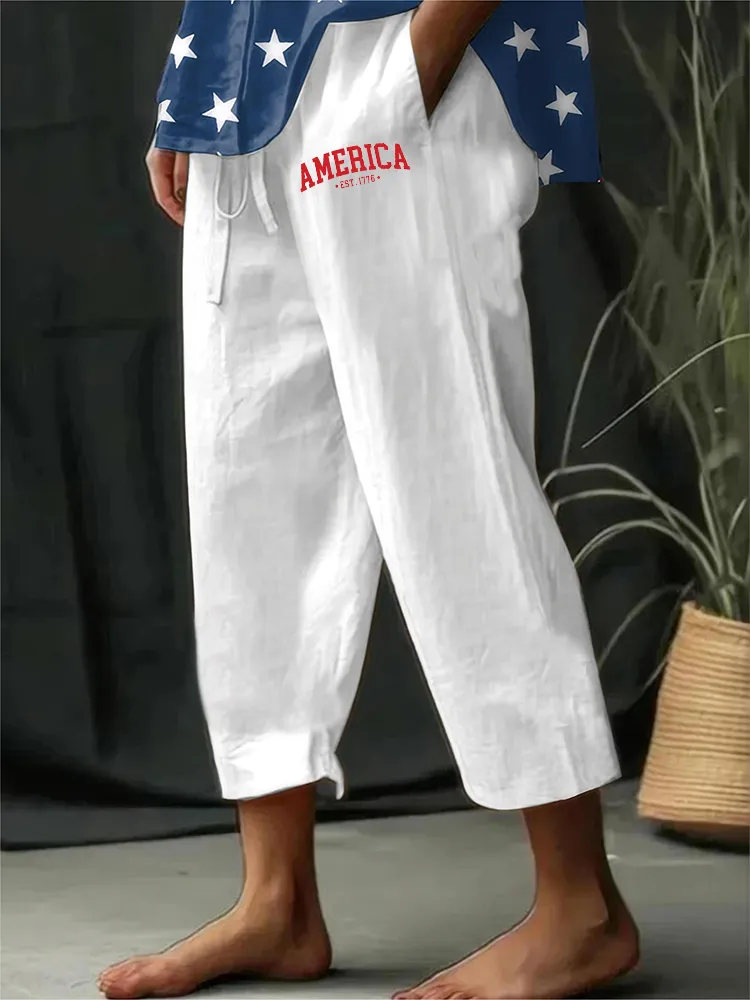 Women'S Casual Straight-Leg Pants America Est 1776 Print