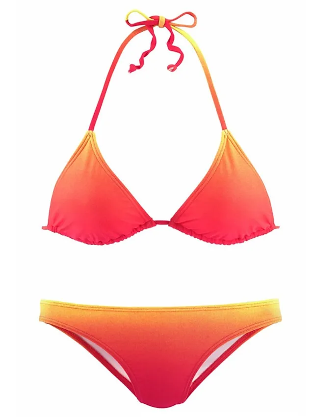 Women's Swimwear Bikini 2 Piece Normal Swimsuit Halter 2 Piece Open Back Sexy Printing Gradient Color Red Green Halter V Wire Bathing Suits Sexy Vacation Fashion