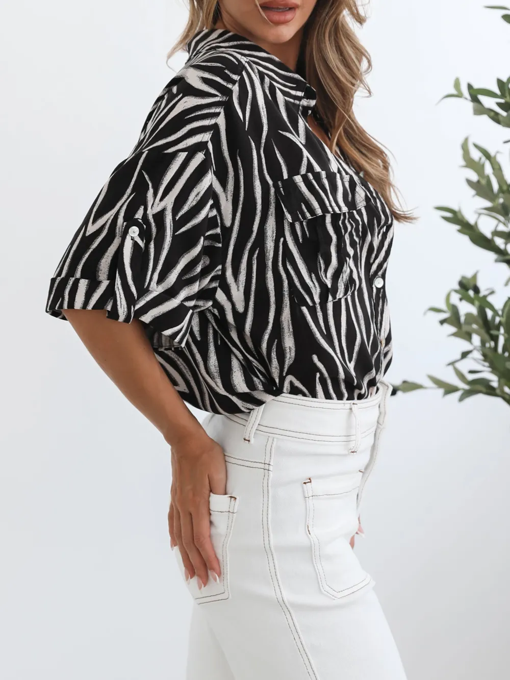 Casual Style Black Print Shirt