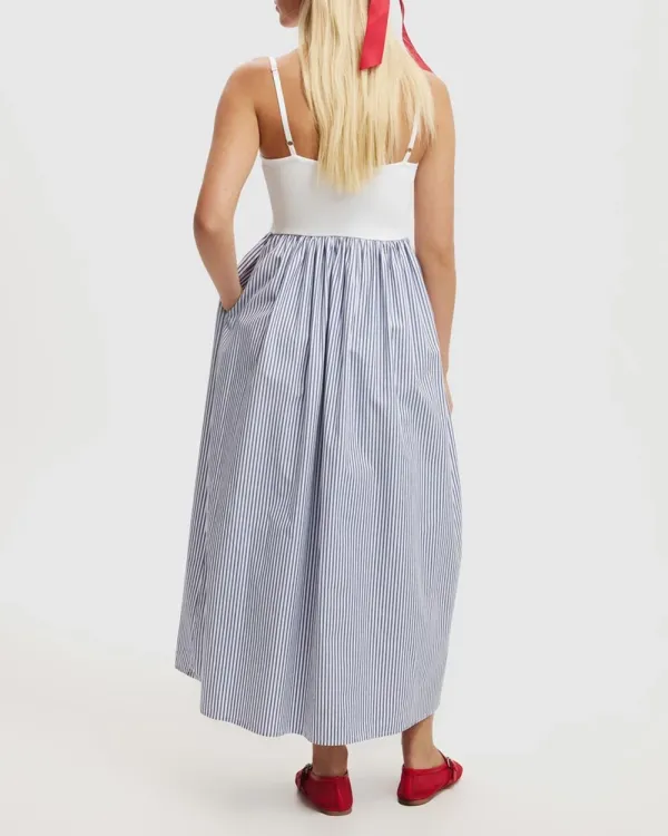 Spliced ​​Suspender Maxi Dresses