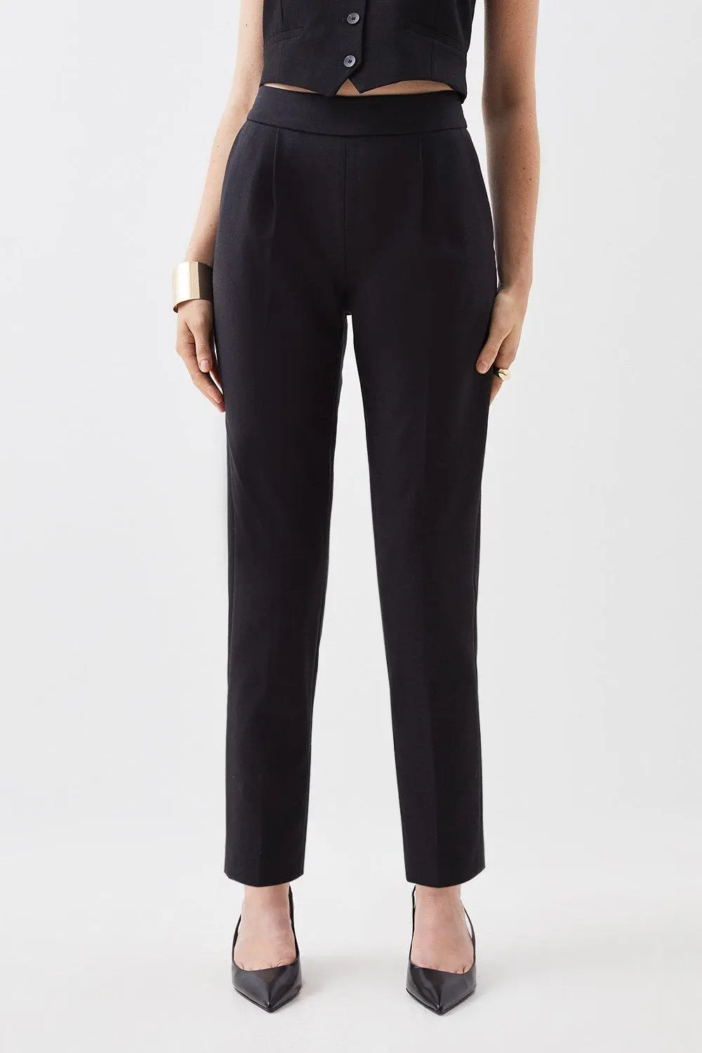 Casual Style Compact Stretch High Waist Tailored Trousers