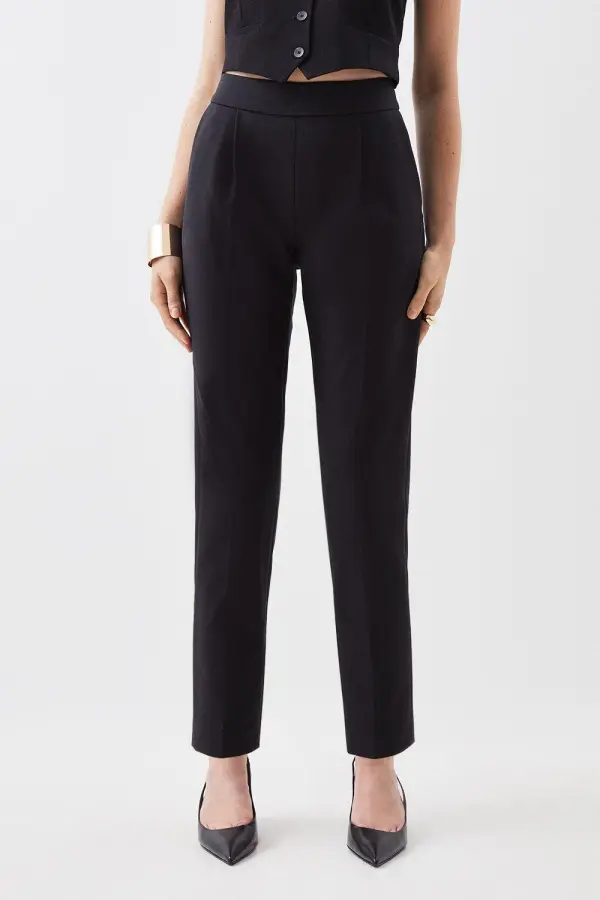 Casual Style Compact Stretch High Waist Tailored Trousers