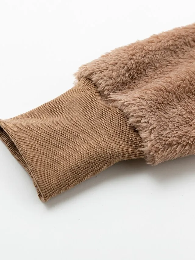 Women's Fleece Jacket Sherpa Jacket Teddy Coat Coat Outdoor Street Daily Fall Winter Long Coat Regular Fit Warm Breathable Casual Jacket Long Sleeve Solid Color Pocket with Pockets Black White Pink