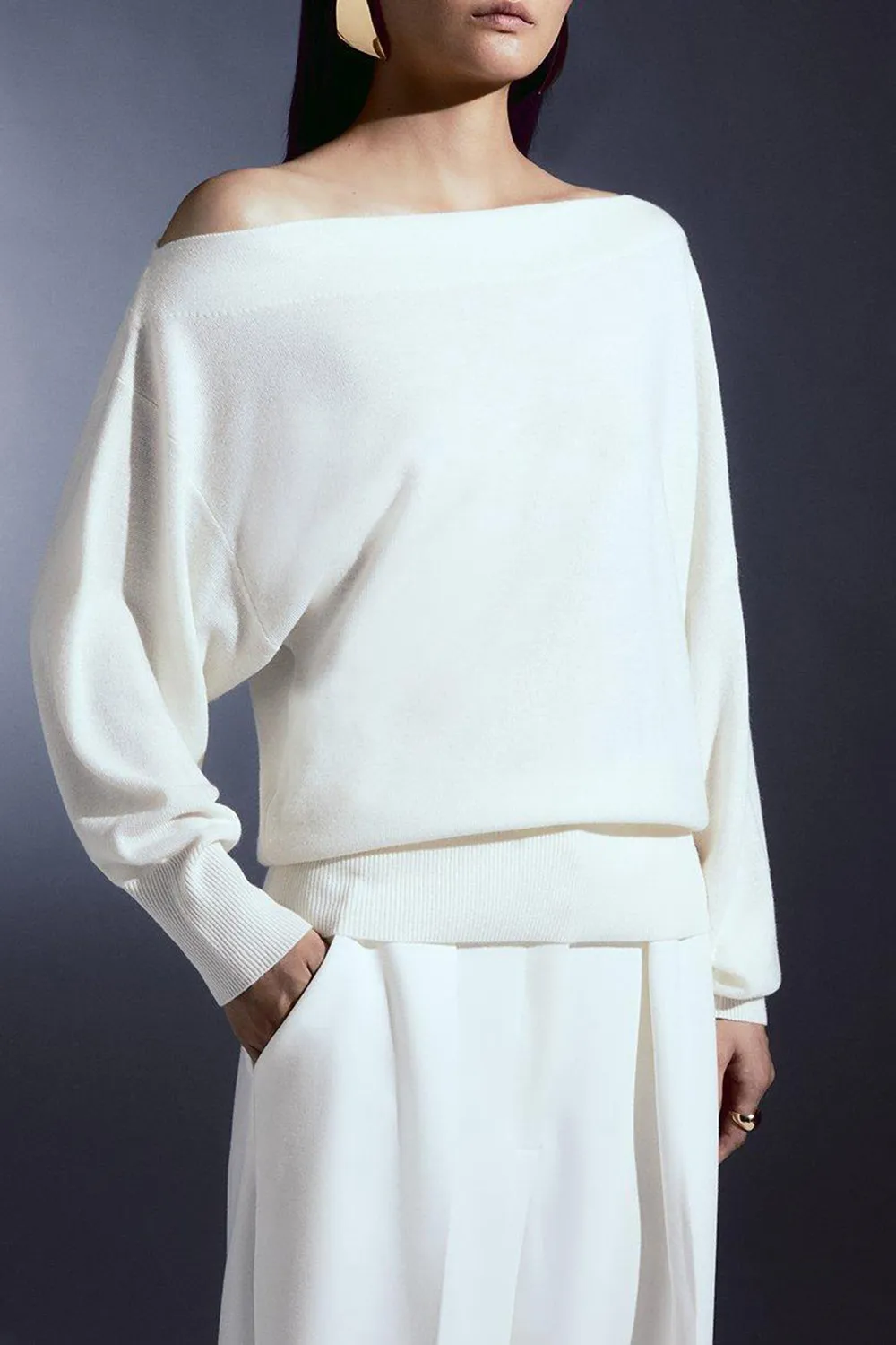 Cashmere Blend Off The Shoulder Knit Top