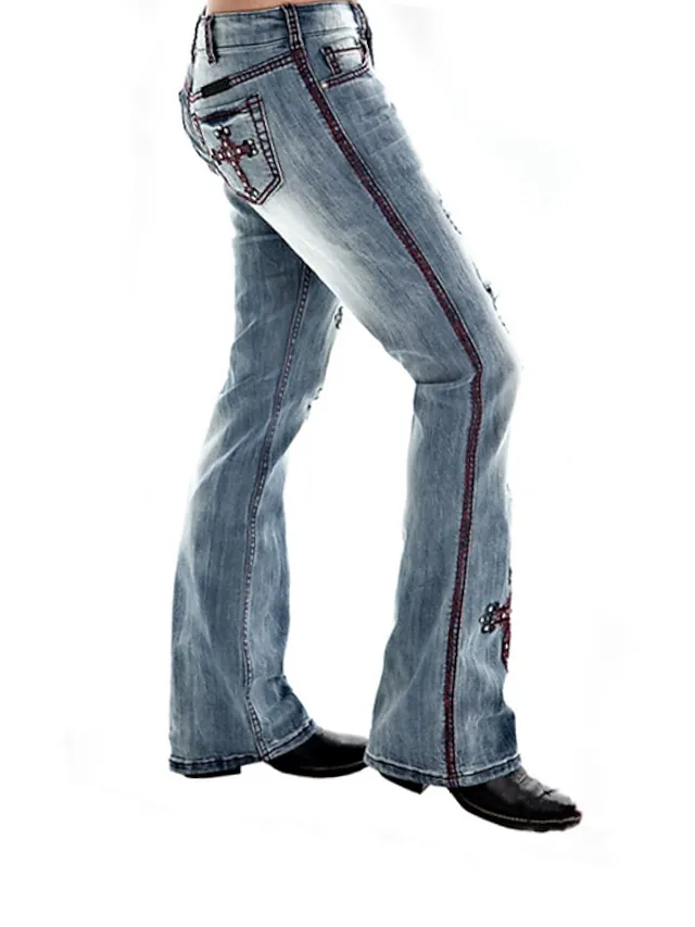 Women‘s Low Rise Jeans Pants Trousers Full Length Denim Micro-elastic Mid Waist Basic Halloween Daily Blue S M Spring, Fall, Winter, Summer