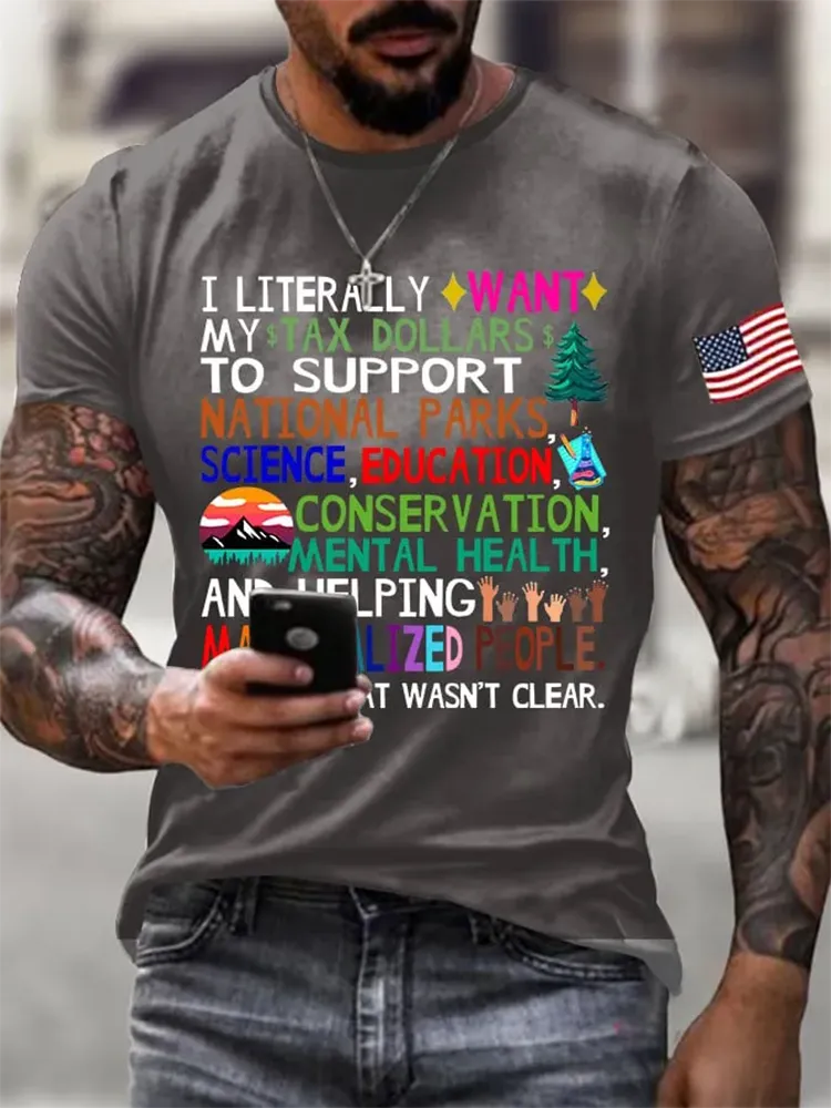 Men'S Support National Parks Printed Round Neck T-Shirt