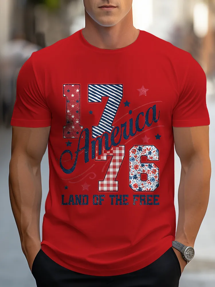 Man'S 1776 America  Land Of The Free Round-Neck Short-Sleeved T-Shirt