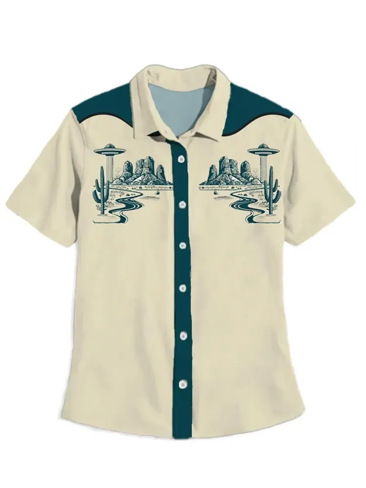 Western Vintage Fairy Cat Short Sleeve Shirt