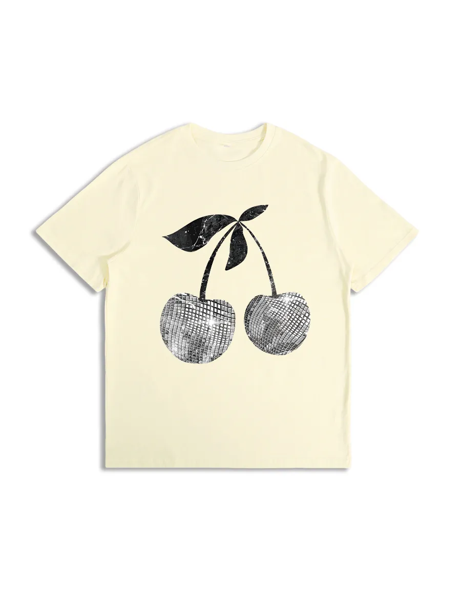 Silver Sakura Print T-Shirt