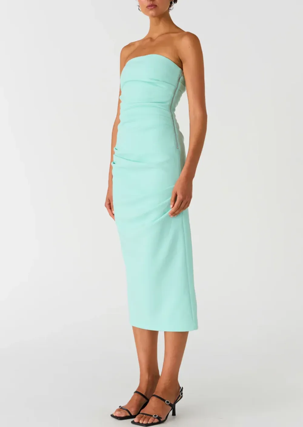 Strapless Ruched Midi Dress