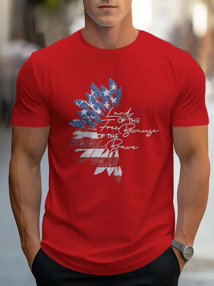 Man'S Land Of The Free Because Of The Brave Round-Neck Short-Sleeved T-Shirt