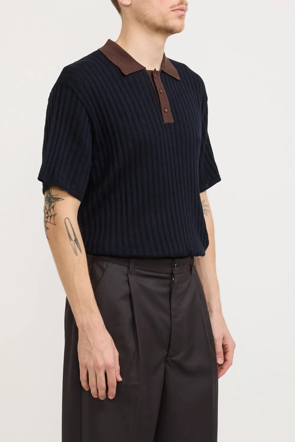 Black Polo Shirt With Brown Collar