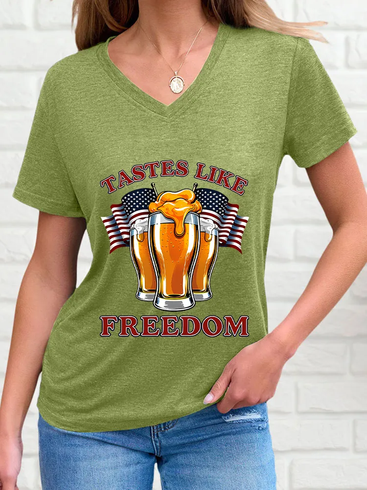Woman'S Tastes Like Freedom V-Neck And Short Sleeves T-Shirt