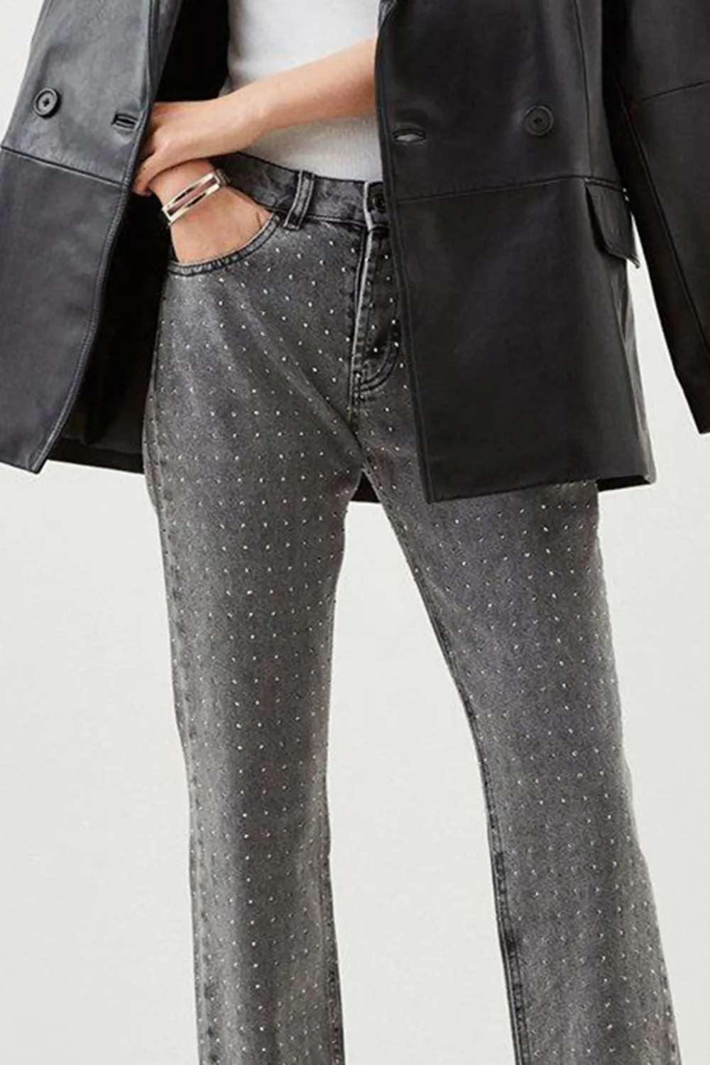 High Rise Slim Leg Embellished Jeans