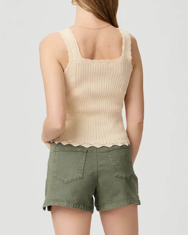 Beige Ribbed V Neck Cropped Tank Top