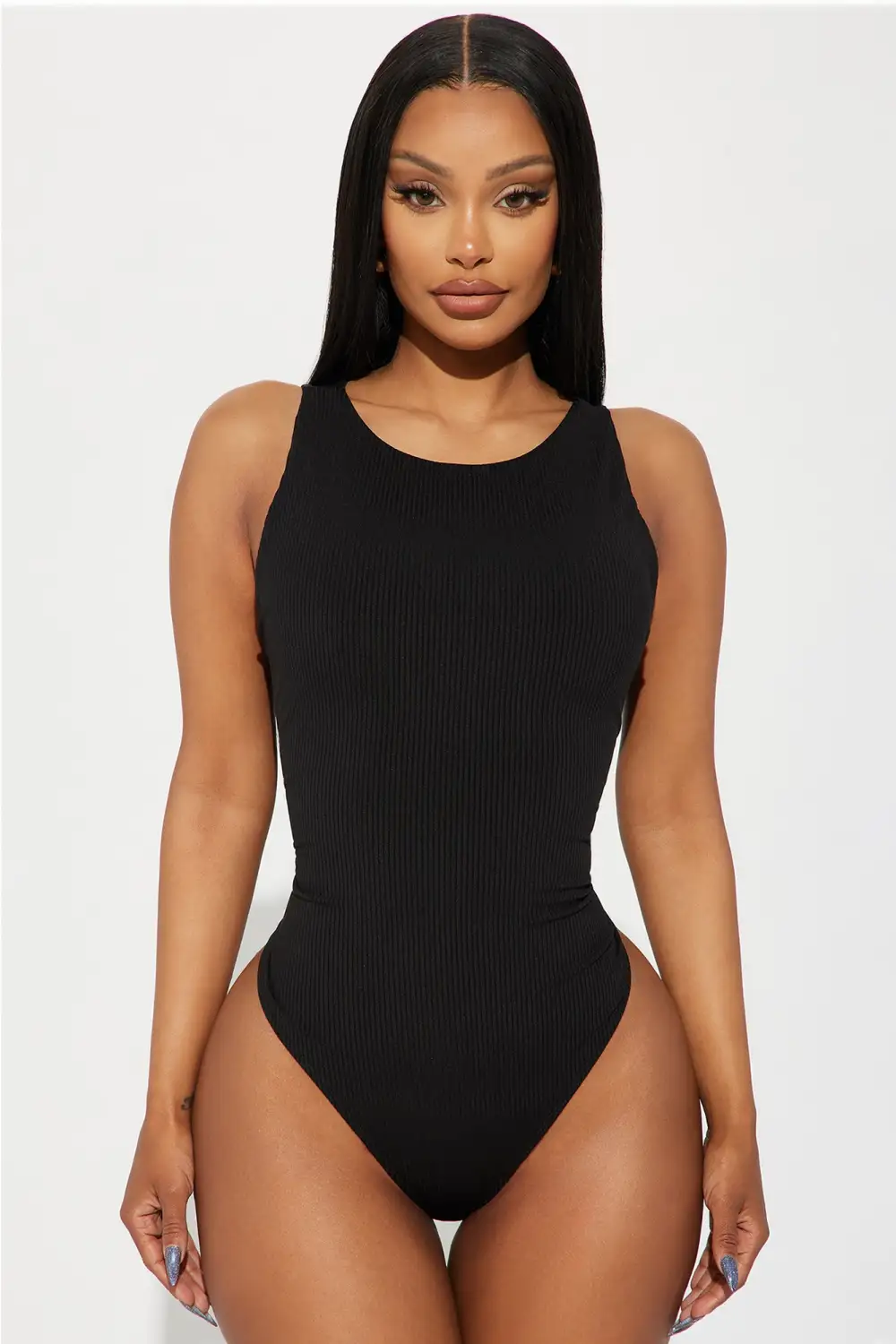 Out Of Sight Ribbed Bodysuit - Black