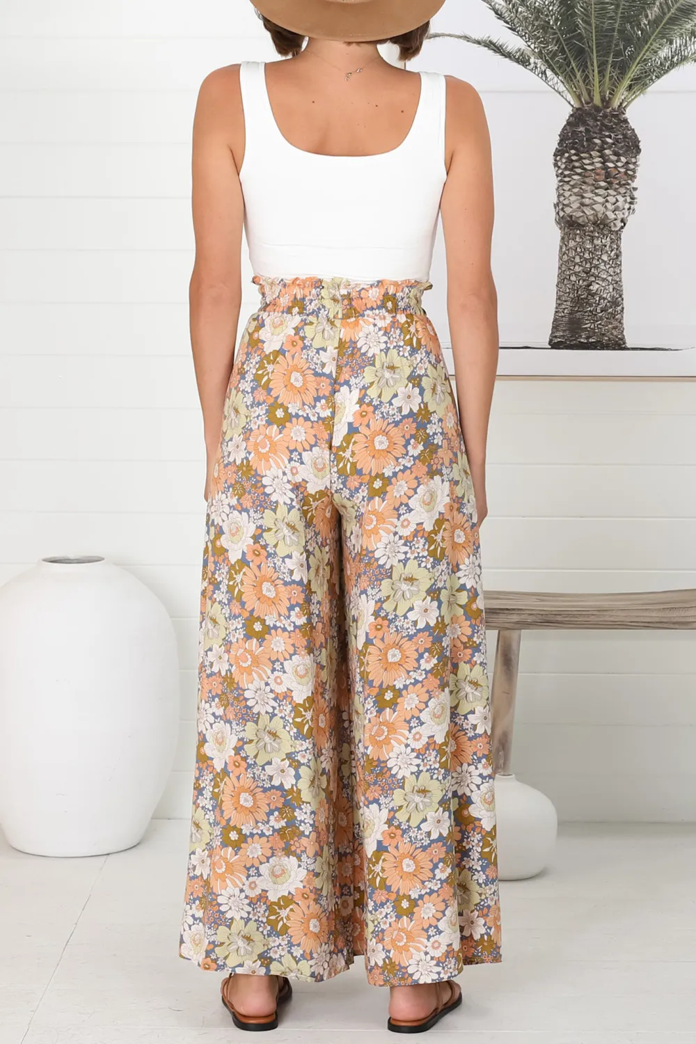 Colorful Floral Print High Waist Wide Leg Pants