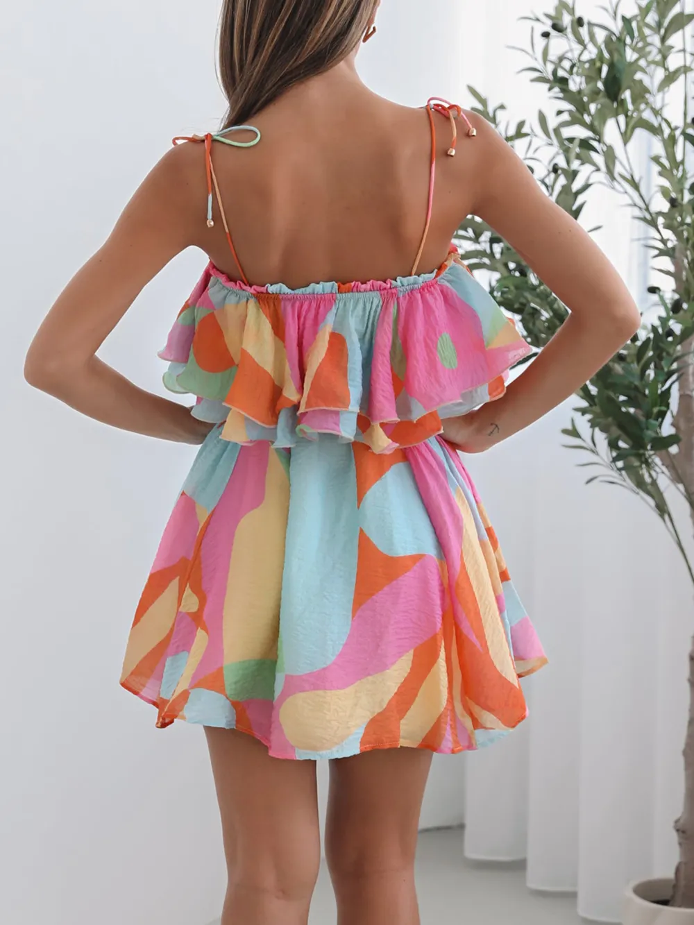 Multi Print Square Neckline Dress