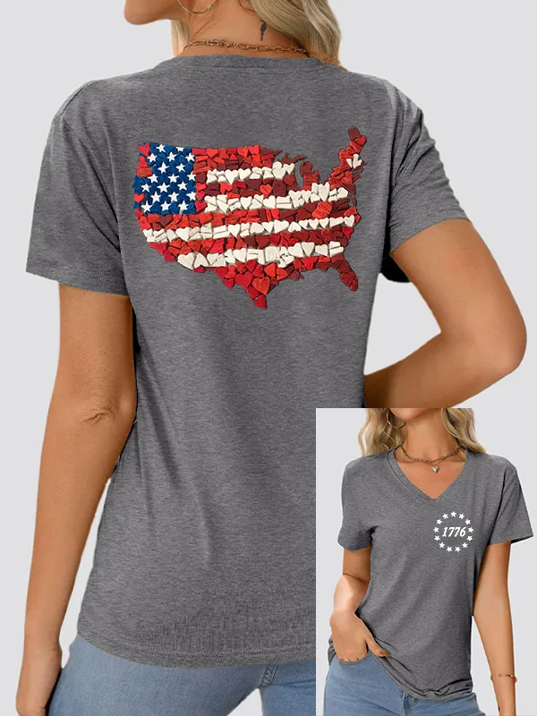 Woman'S Independence Day Love Map 1776 V-Neck And Short Sleeves T-shirt