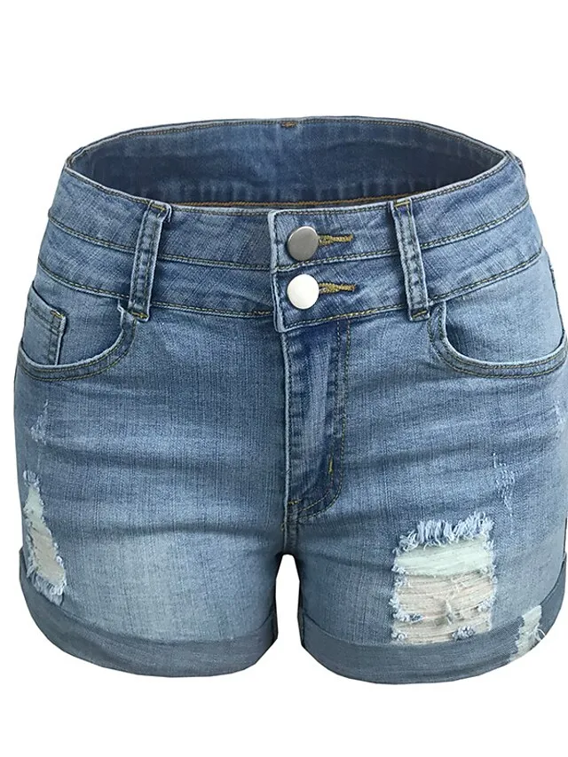 Women's Jeans Shorts Denim Blue Dark Blue Black Mid Waist Fashion Office Casual Baggy Micro-elastic Short Comfort Plain S M L XL XXL