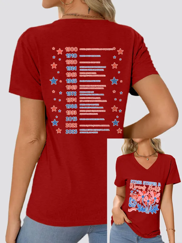 Woman'S Stars Stripes And Women'S Rights V-Neck Short Sleeve T-Shirt