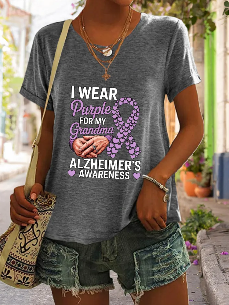 Women'S I Wear Purple For My Grandma Alzheimer'S Awareness Short-Sleeved T-Shirt
