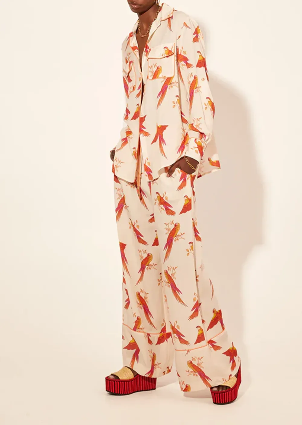 Orange Floral Strapless Wide Leg Pants