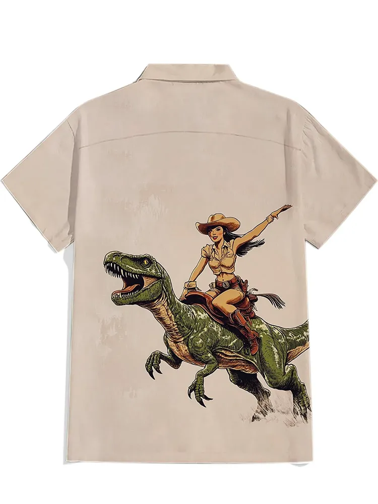 A Cowgirl Riding A Dinosaur Shirt