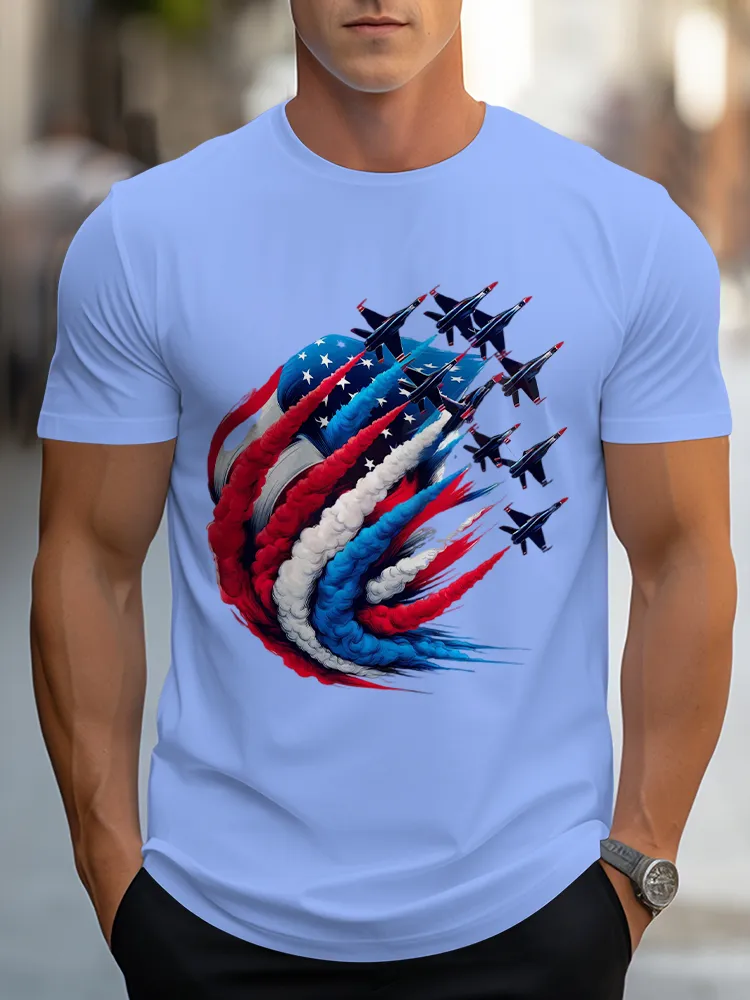 Airplane Smoke-Pulling Performance Print Short Sleeves T-Shirt