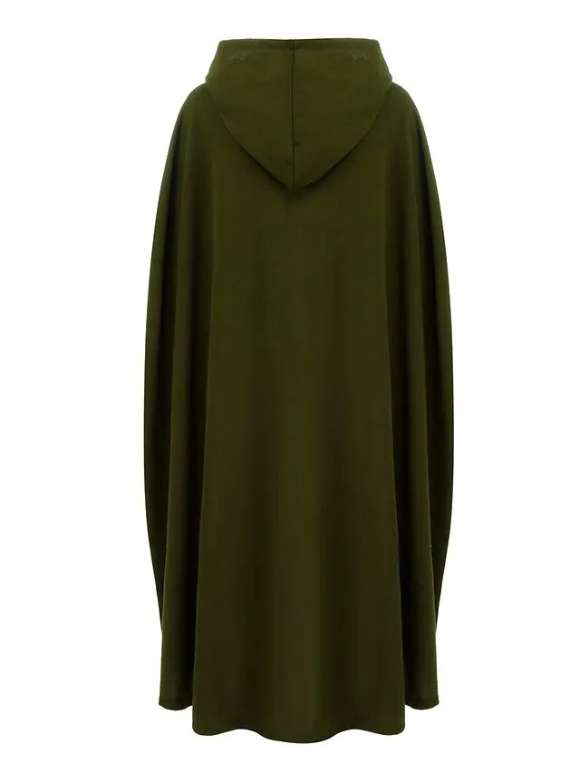 Women's Winter Coat Cloak / Halloween Xmas Capes Long Layered Coat Warm Windproof Overcoat Fall Single Breasted Hooded Coat Green Black Blue Gray Christmas Crewneck S M L XL / Winter