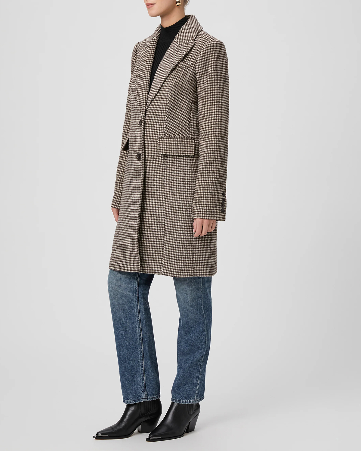 Chocolate Brown Houndstooth Wool Blend Coat