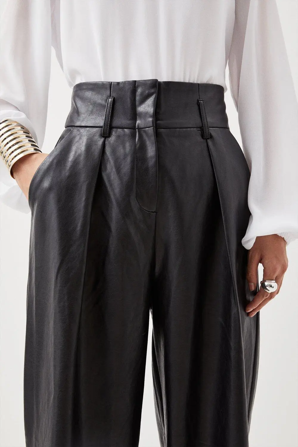 Faux Leather High Waisted Wide Leg Trousers