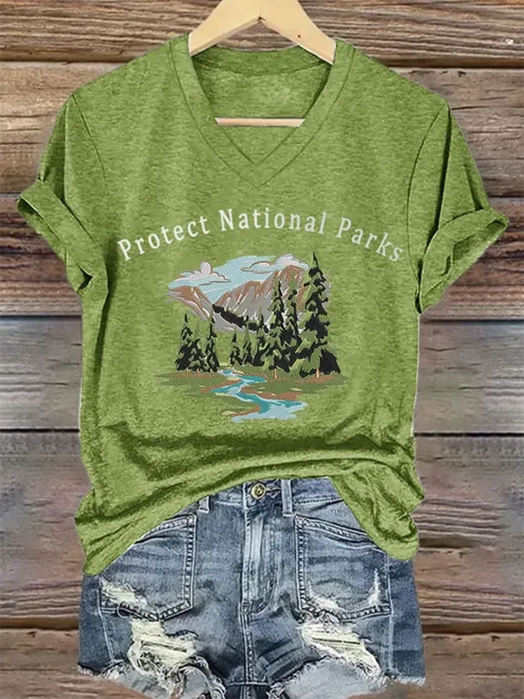 Woman'S Protect National Parks V-Neck Short-Sleeve T-Shirt