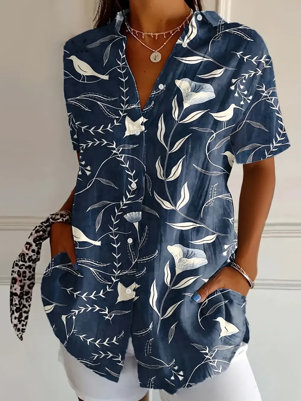 Women's Casual Botanical Print Long Sleeve Shirt